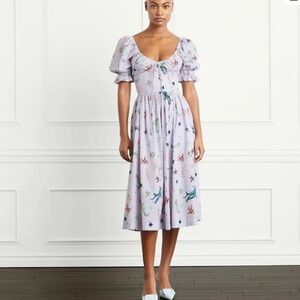 Hill House Purple Sea Creatures Puff Sleeve Ophelia Midi Dress M Excellent cond